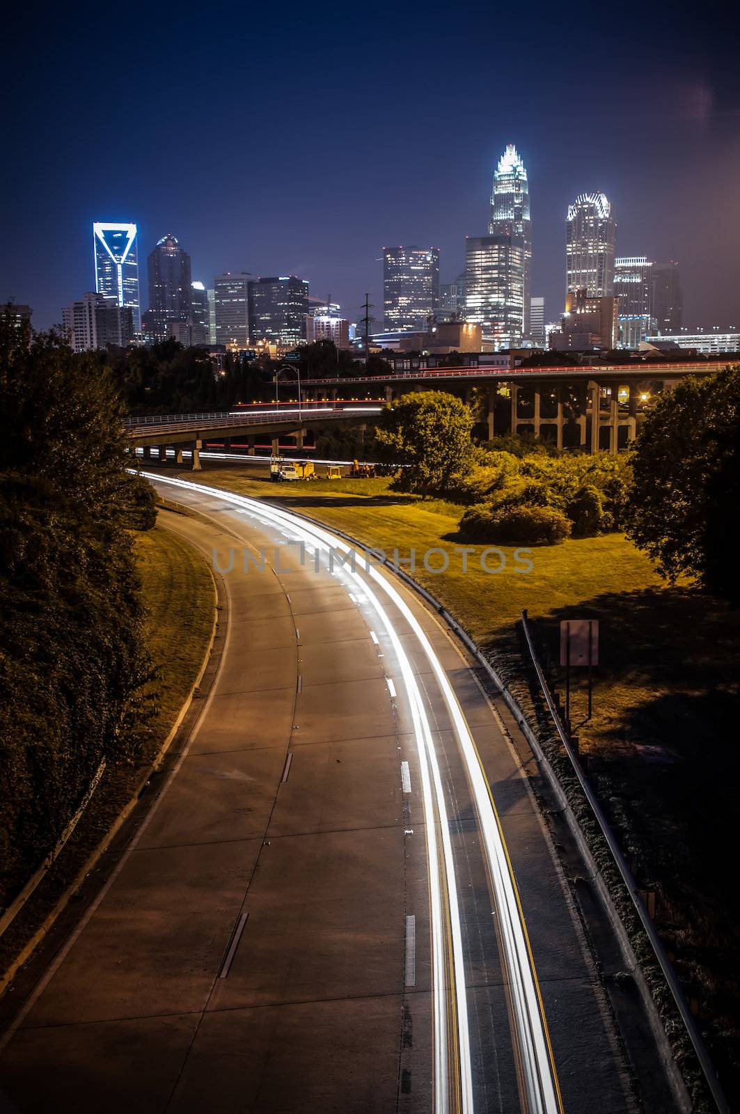 Charlotte City Skyline and architecture at night