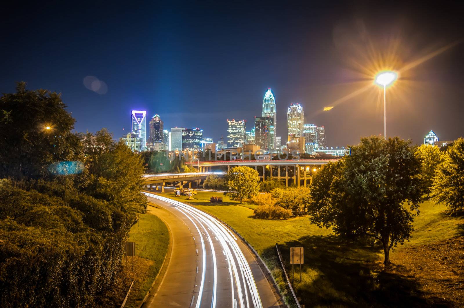 Charlotte City Skyline and architecture at night