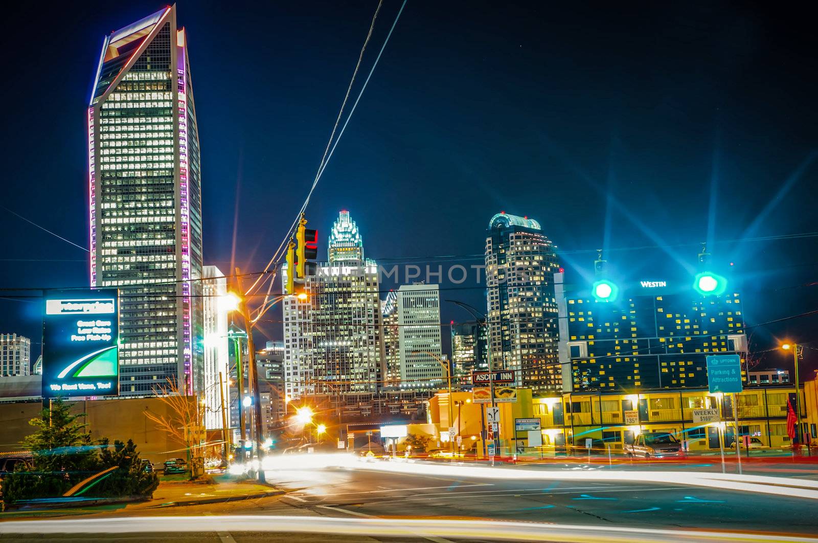 Charlotte City Skyline and architecture at night