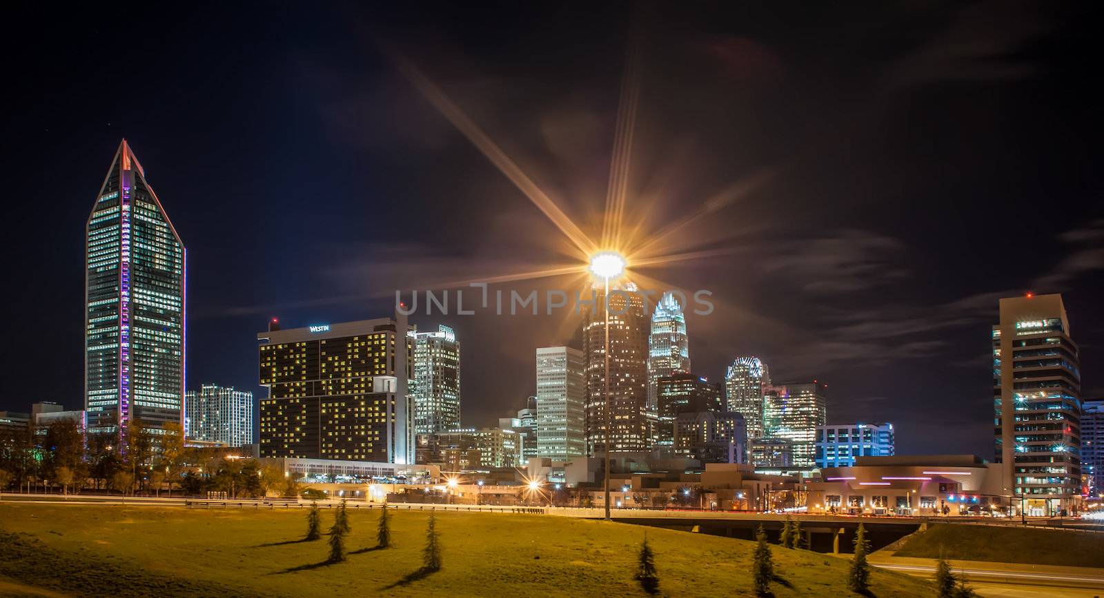 Charlotte City Skyline and architecture at night