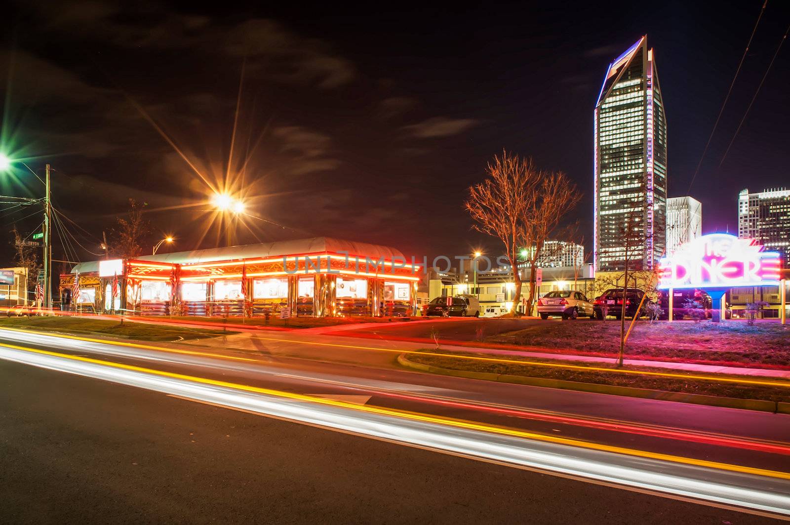 Charlotte City Skyline and architecture at night