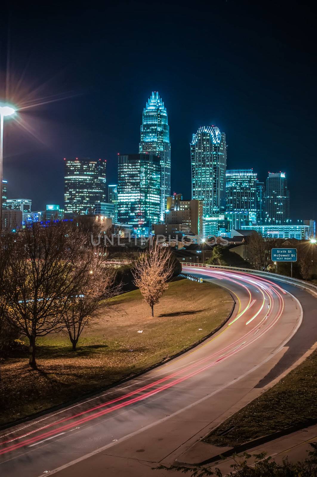 Charlotte City Skyline and architecture at night