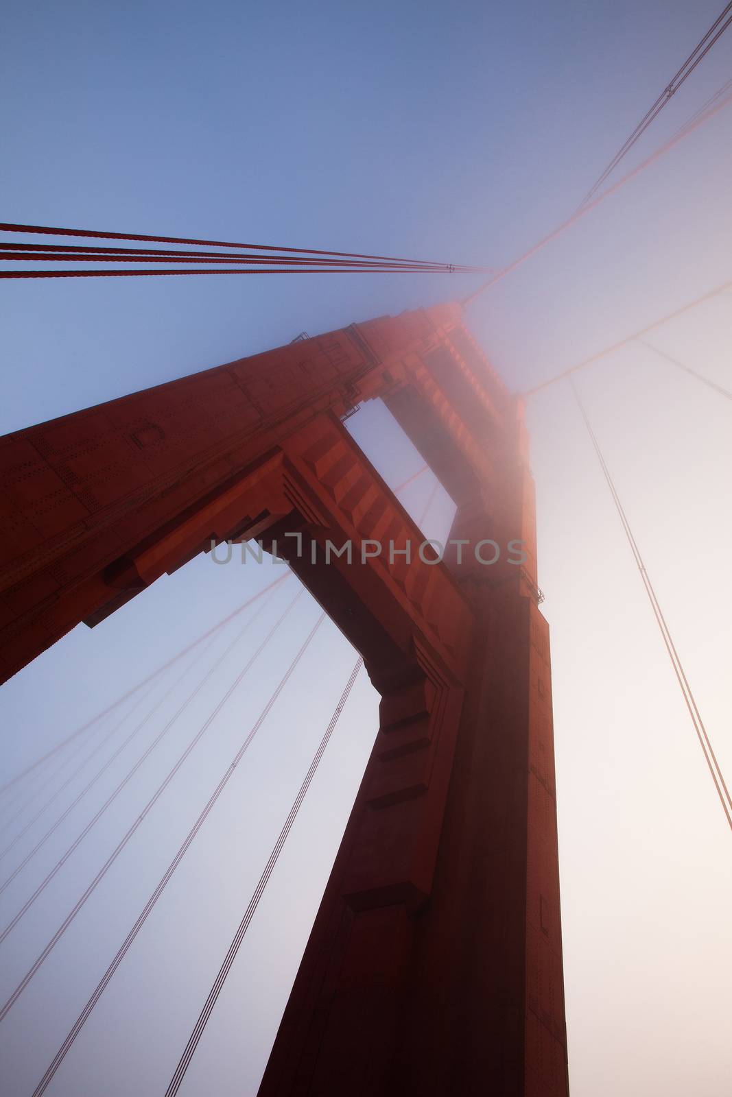 The famous Golden Gate Bridge in San Francisco in the fog