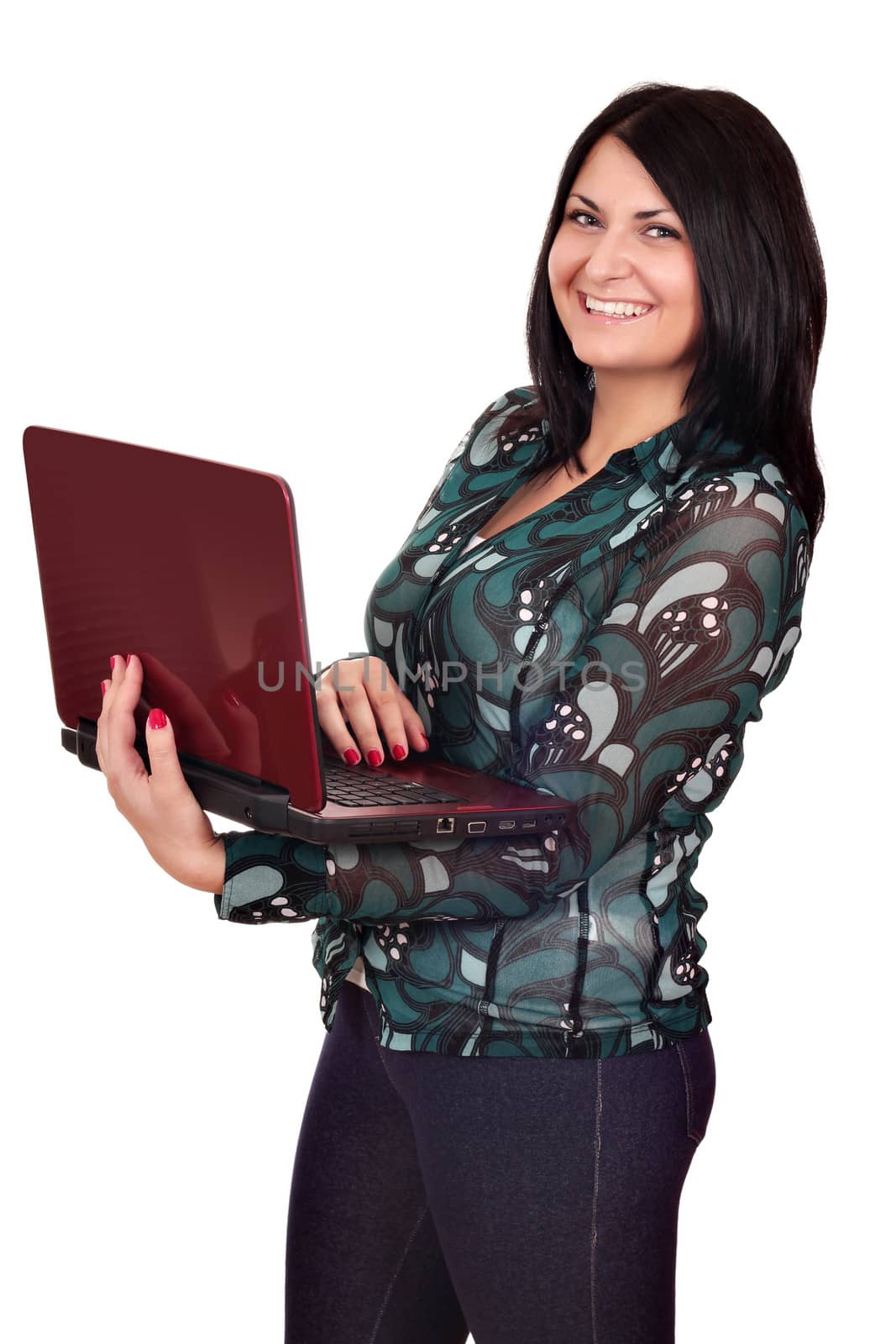 beautiful happy girl with laptop by goce