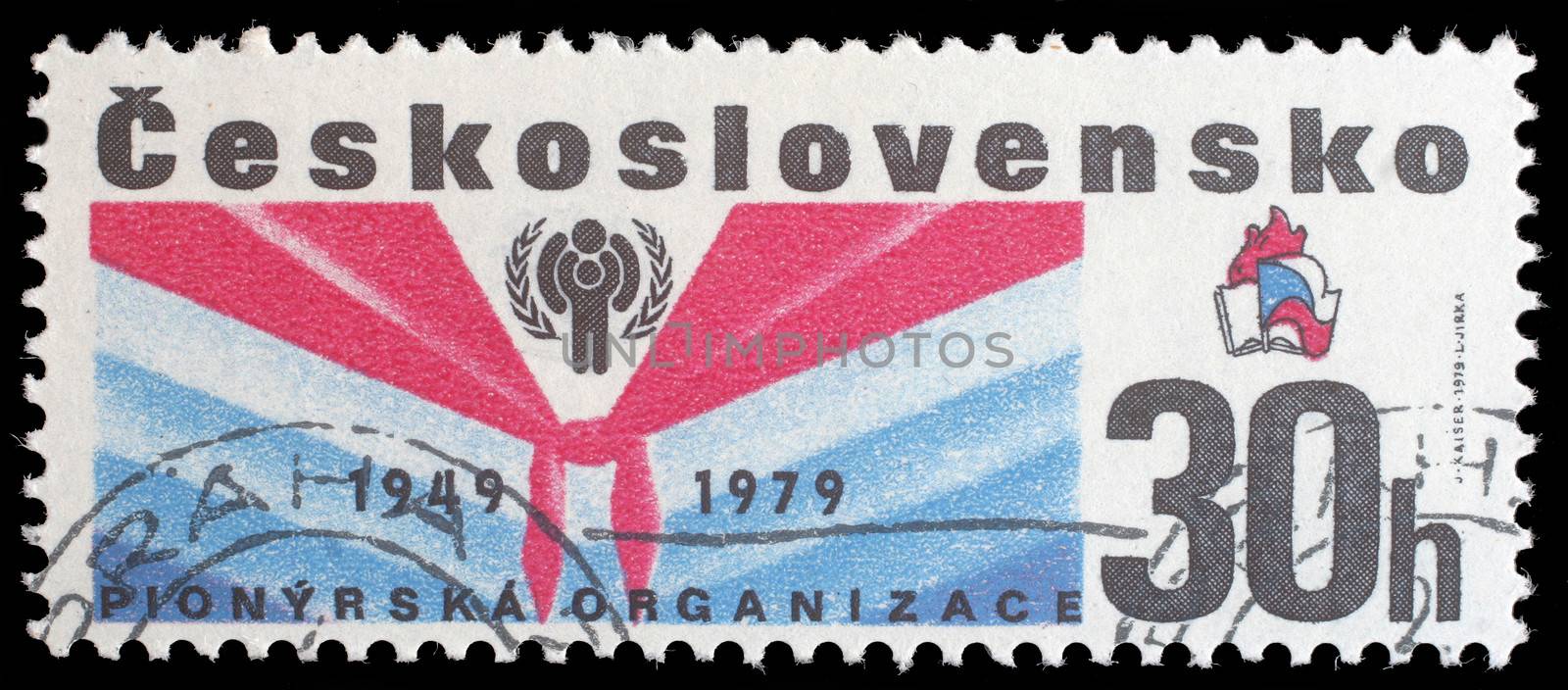 Stamp from Czechoslovakia shows image commemorating the 30th anniversary of the Pioneer movement for children in Czechoslovakia by atlas