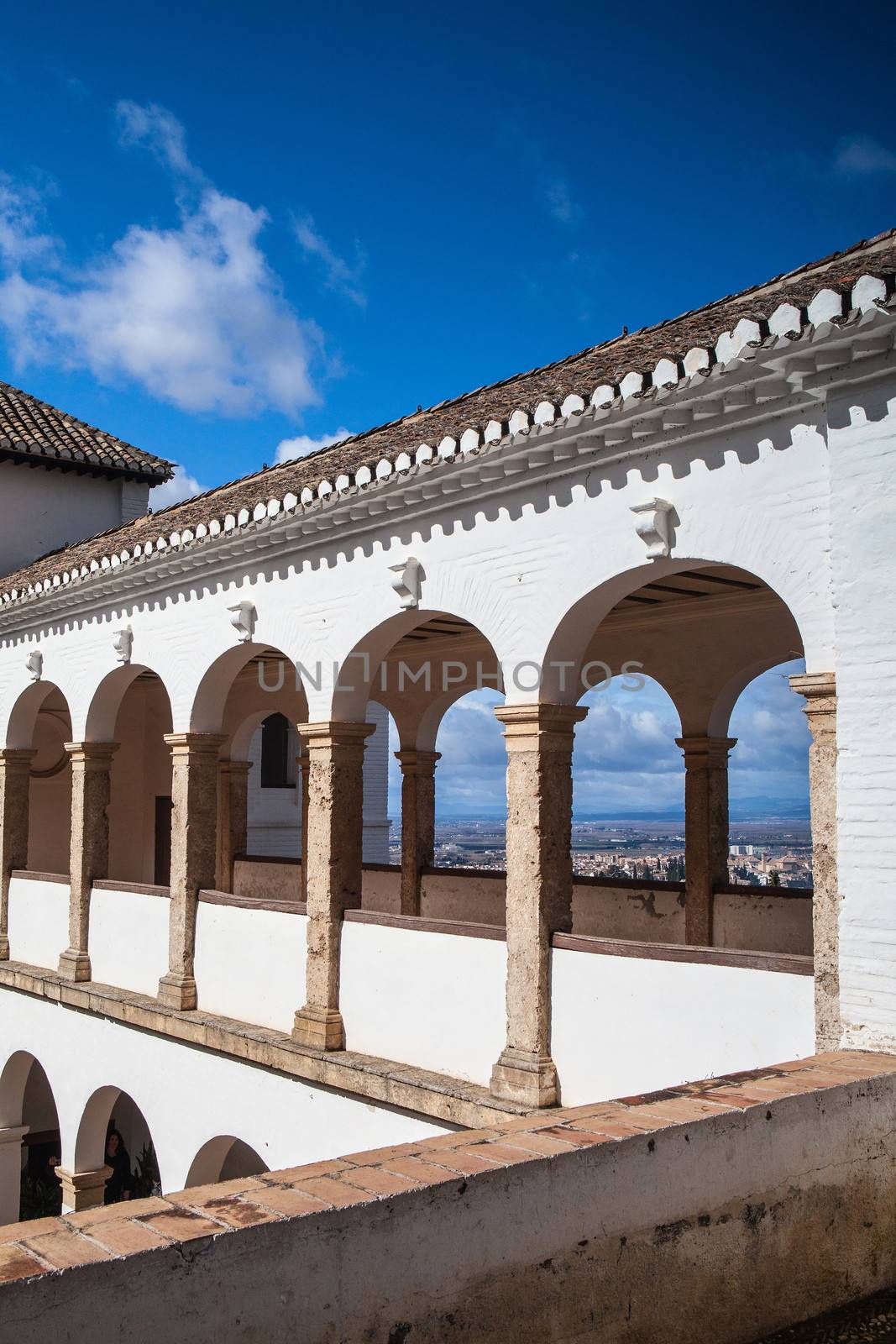 Arched gallery windows of South Pavillon of Generalife in Alhambra complex