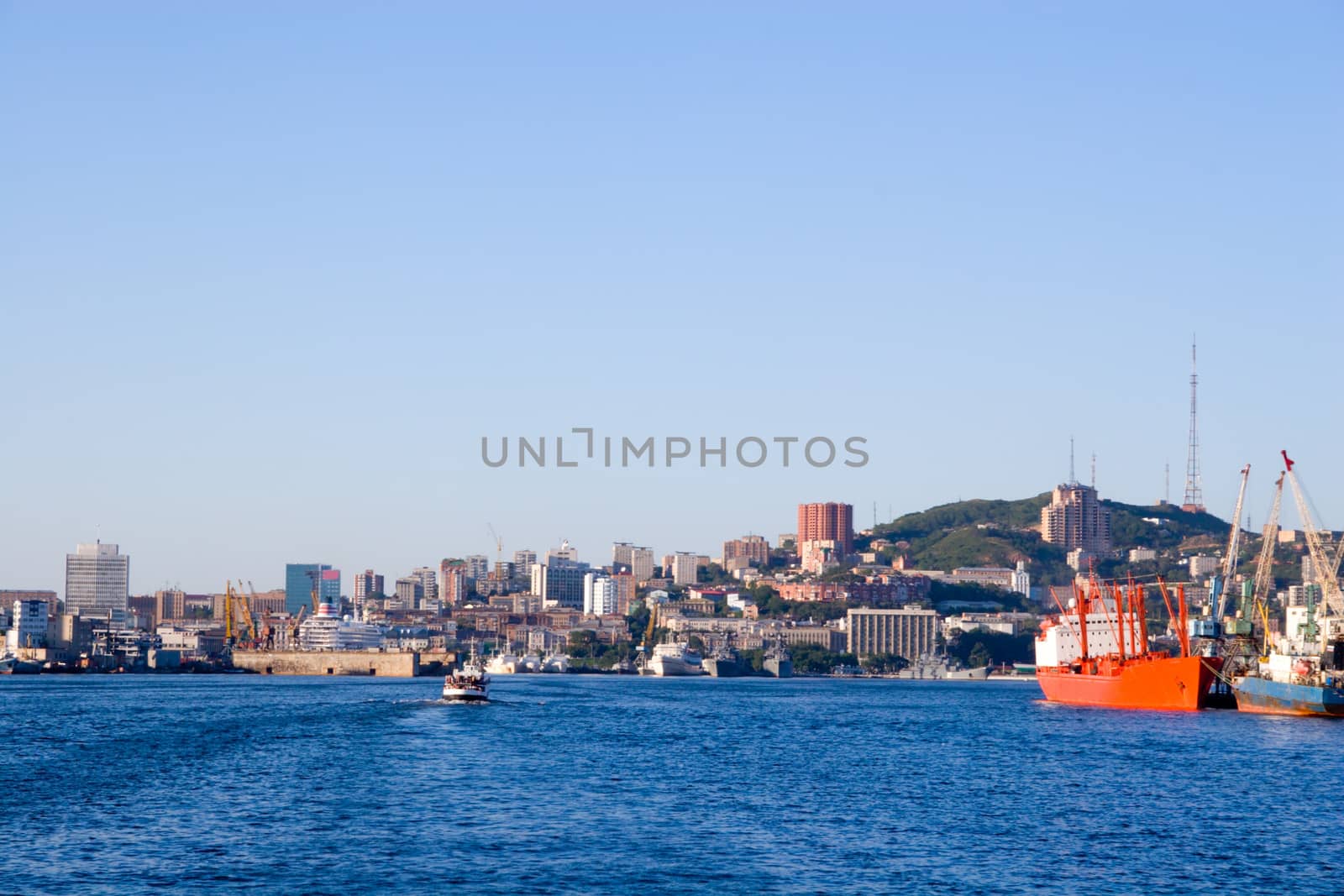 Russia. Port Vladivostok. Bay a Zolotoy Rog(gold horn). Capital of Primorskij kraj. 