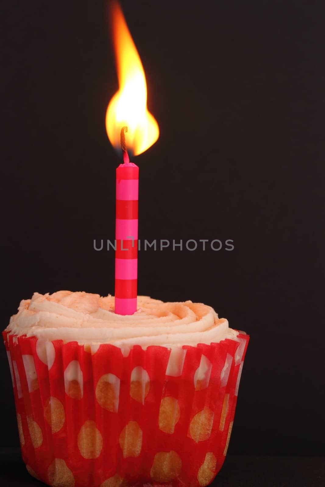 Cupcake with a lit candle