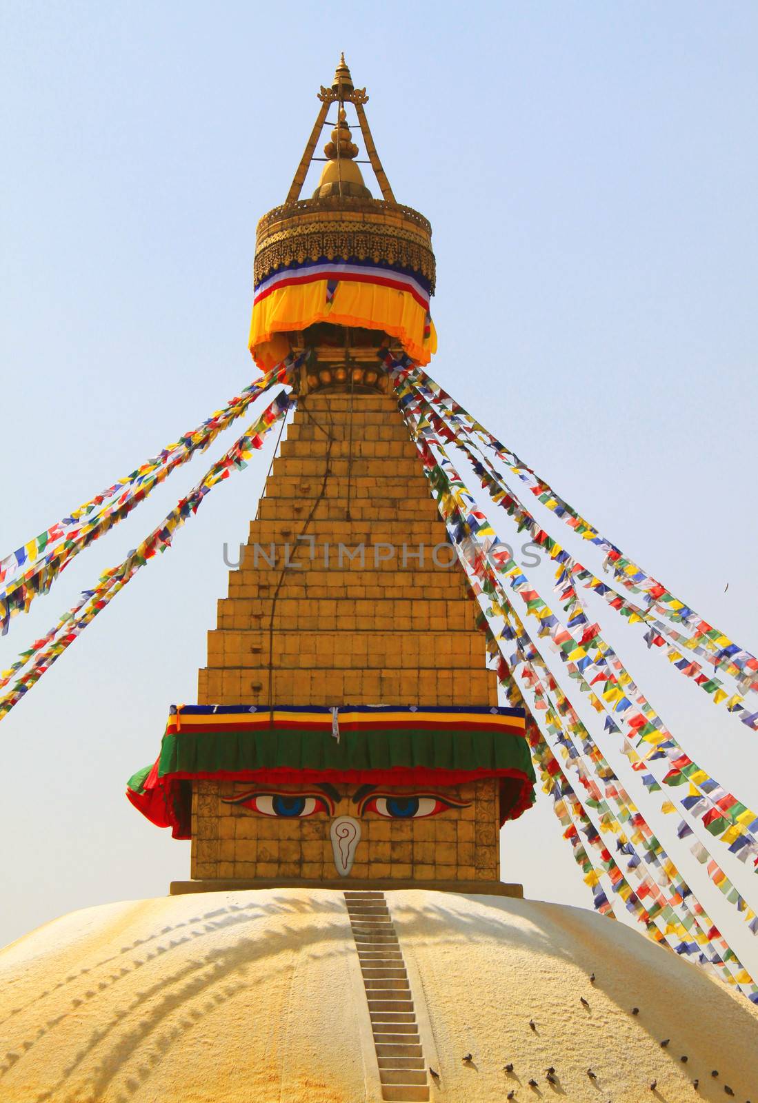 Stupa of the swayambhunath temple in kathmandu, Nepal  by nuchylee
