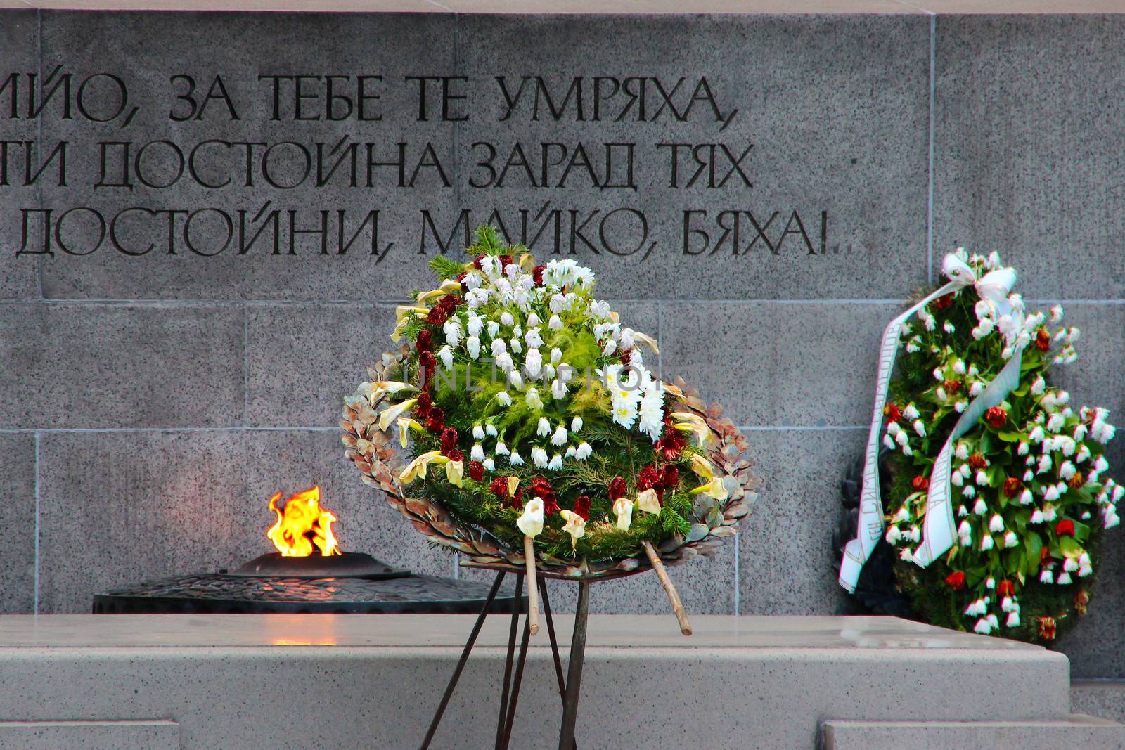 The monumant of the Unknown Soldier in Sofia, Bulgaria with an eternal flame