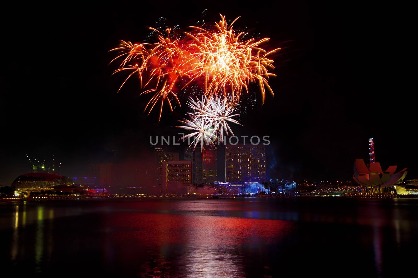 Fireworks over Marina bay in Singapore