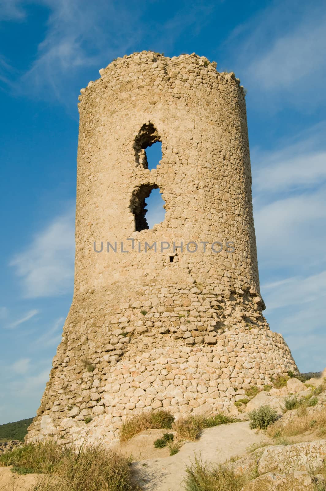 old Crimean citadel on blue sky background