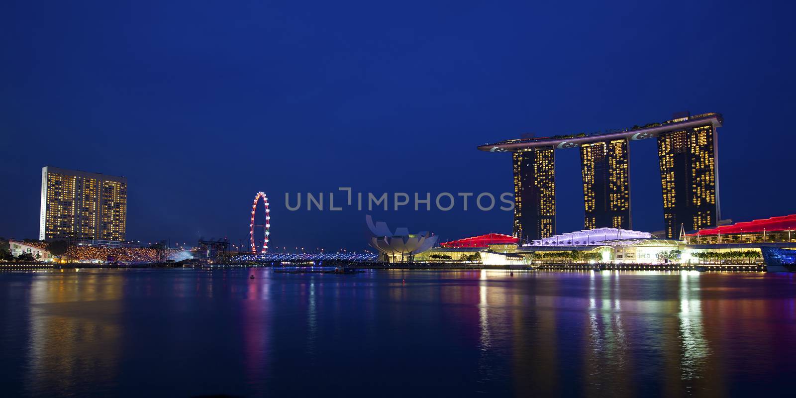 View of Singapore city skyline at night