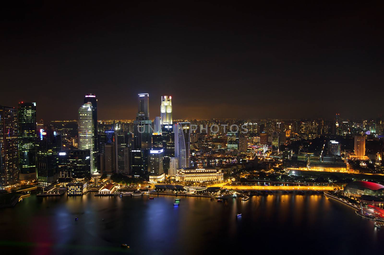 View of Singapore city skyline at night