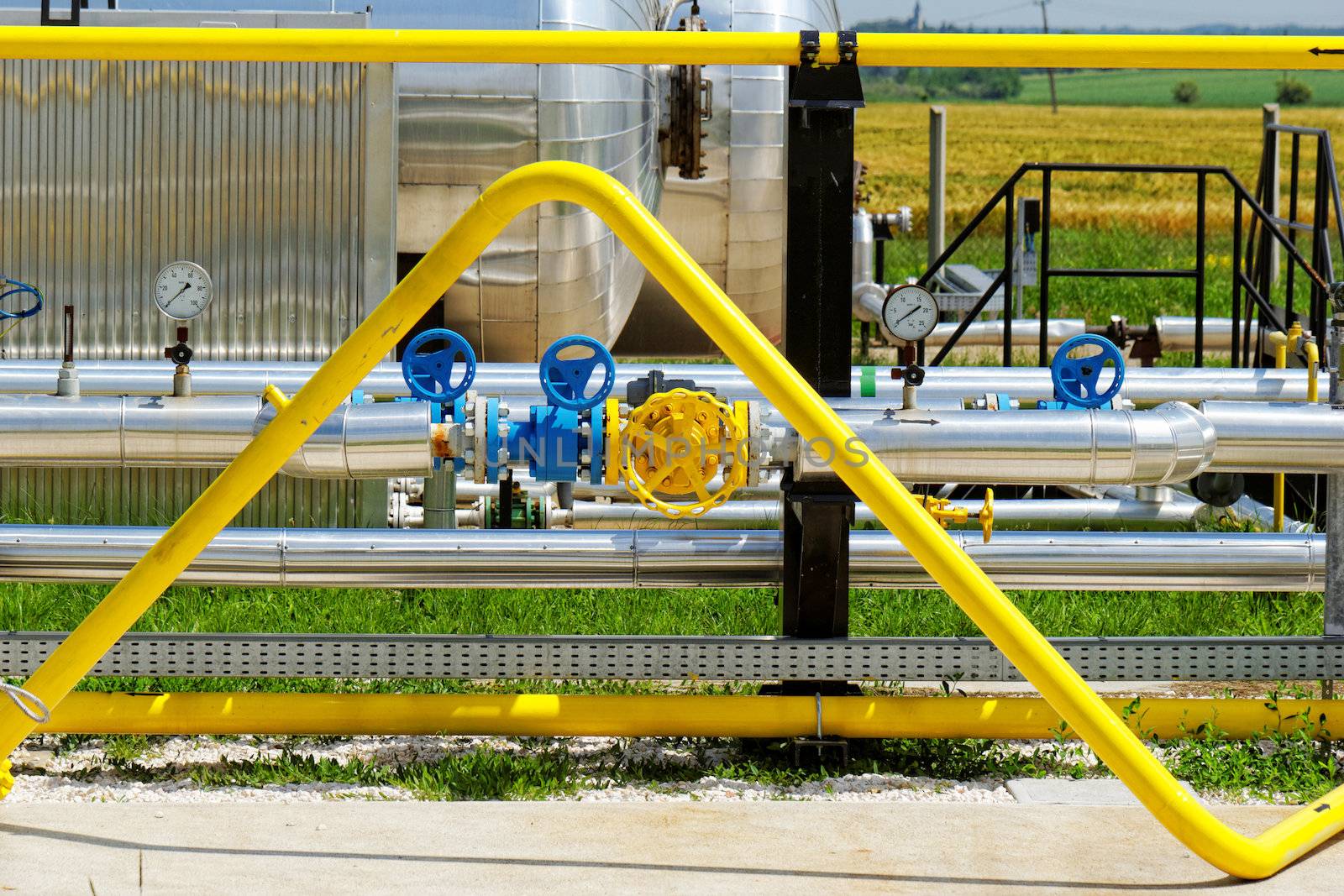 industrial pipes at an oil well