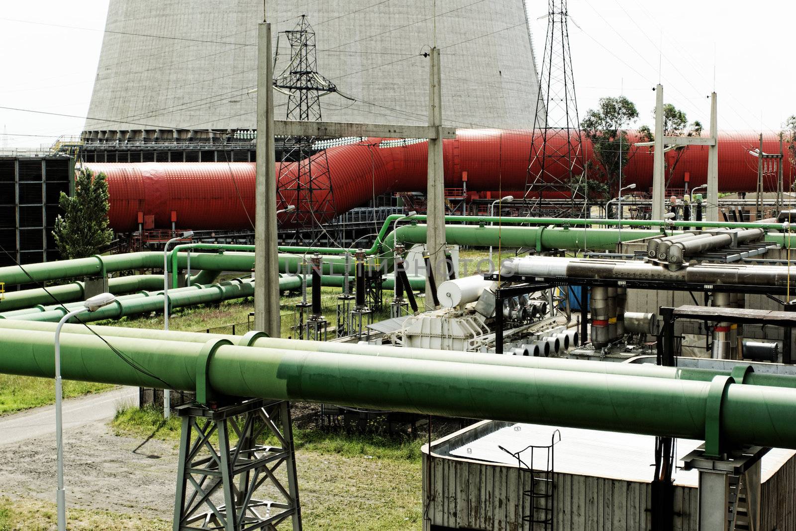 industrial pipes in a electricity power plant