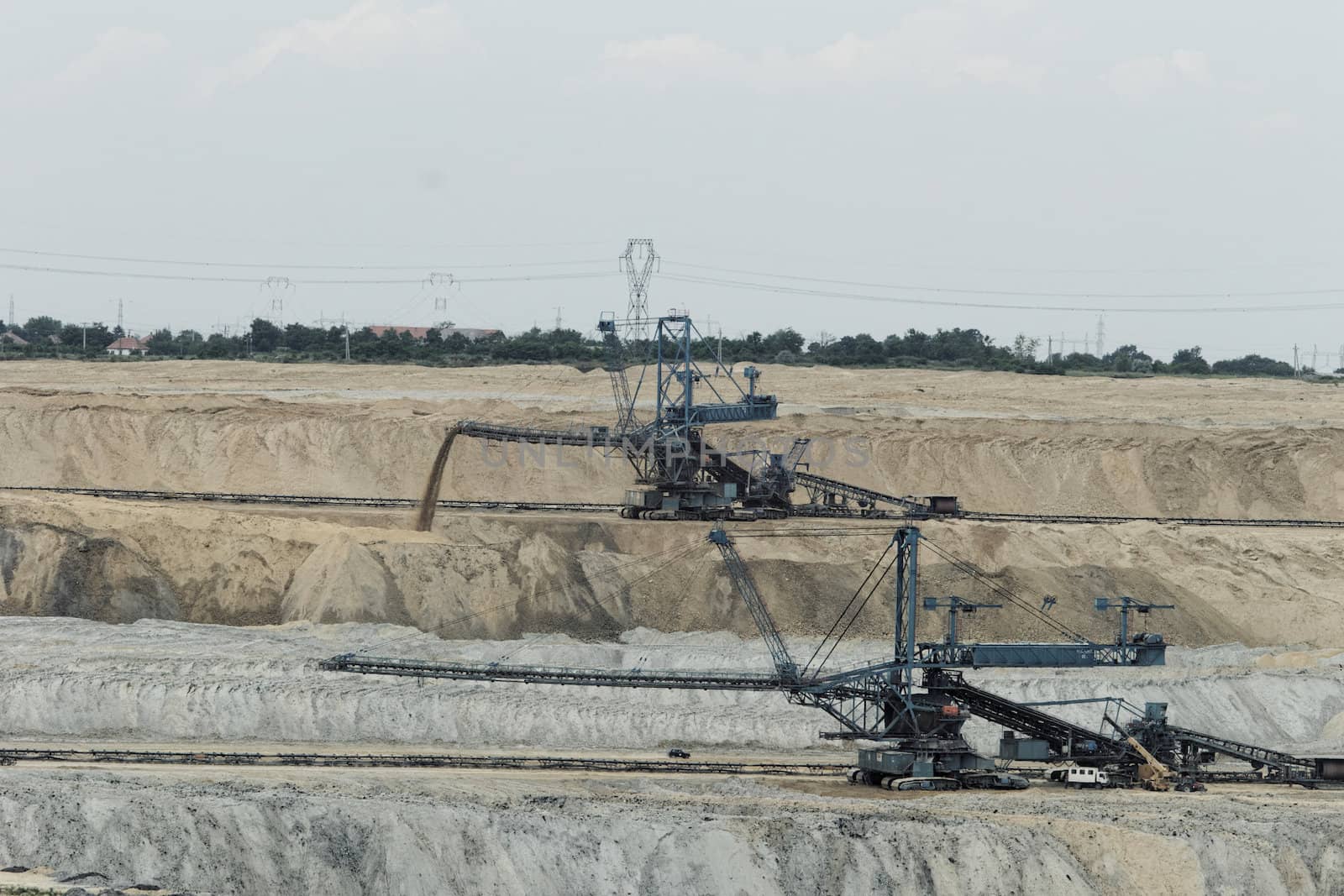 Coal mining in an open pit with huge industrial machine