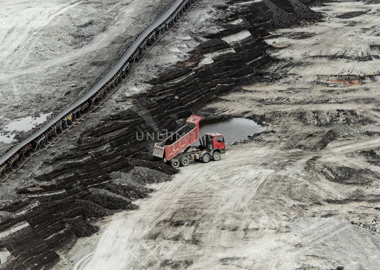 huge truck on a coal mine open pit