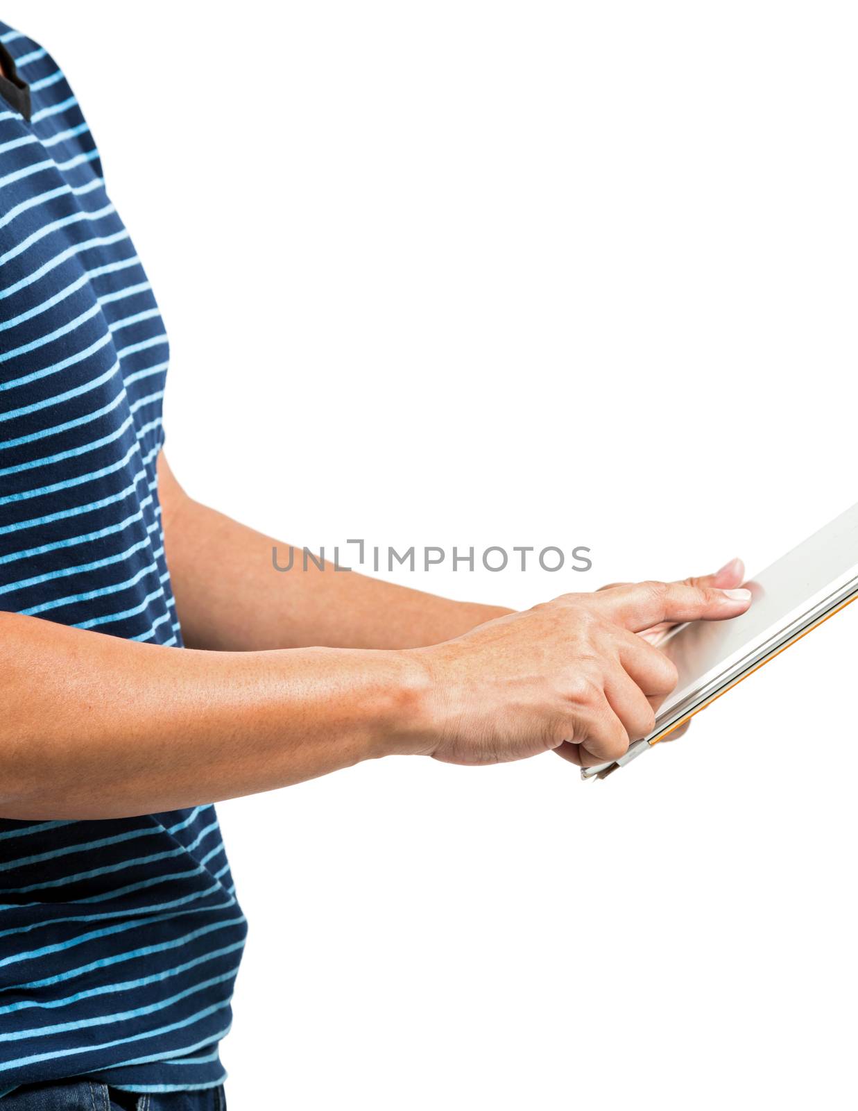 man Hand touching on Tablet computer