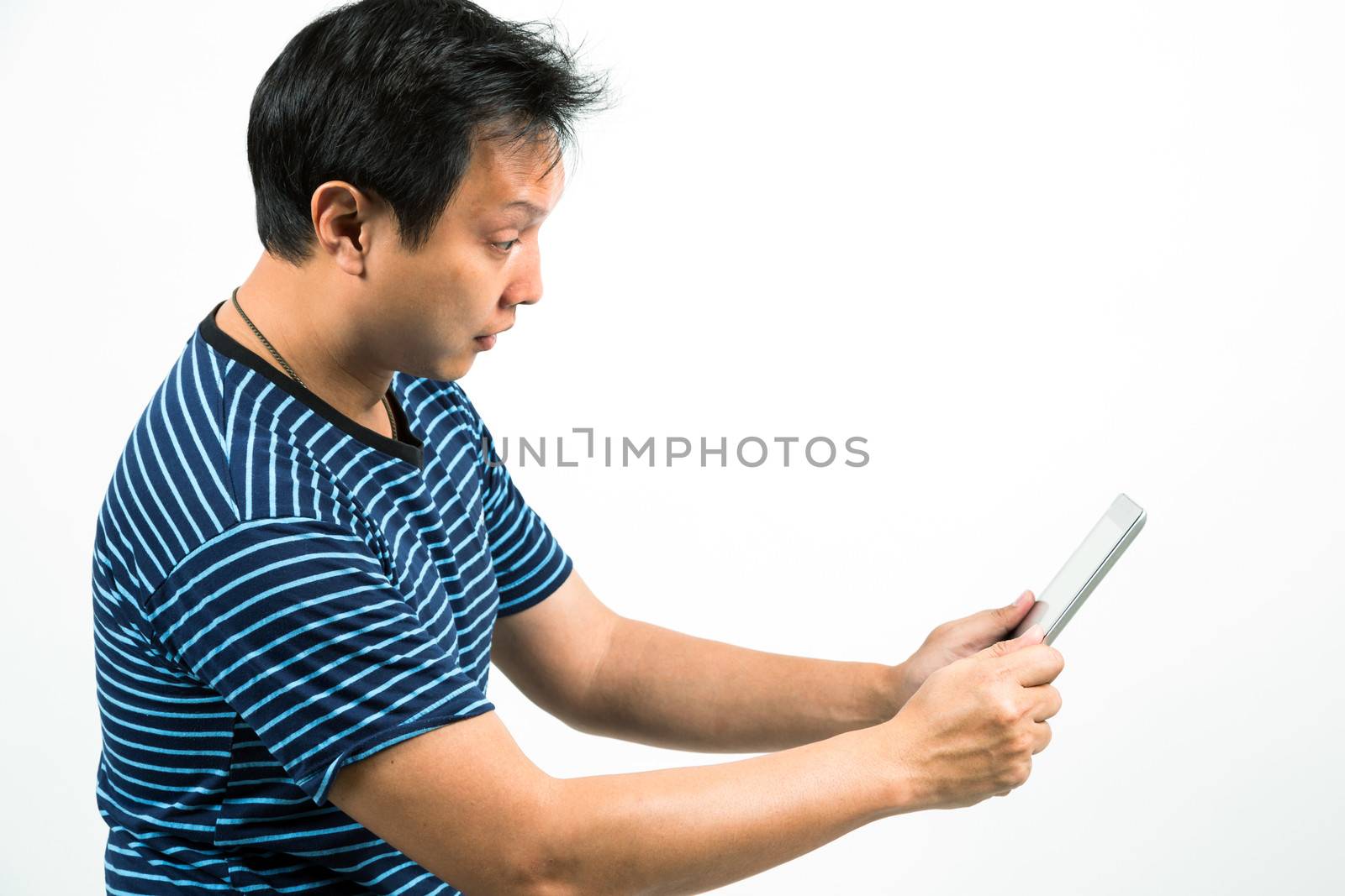 man Hand touching on Tablet computer