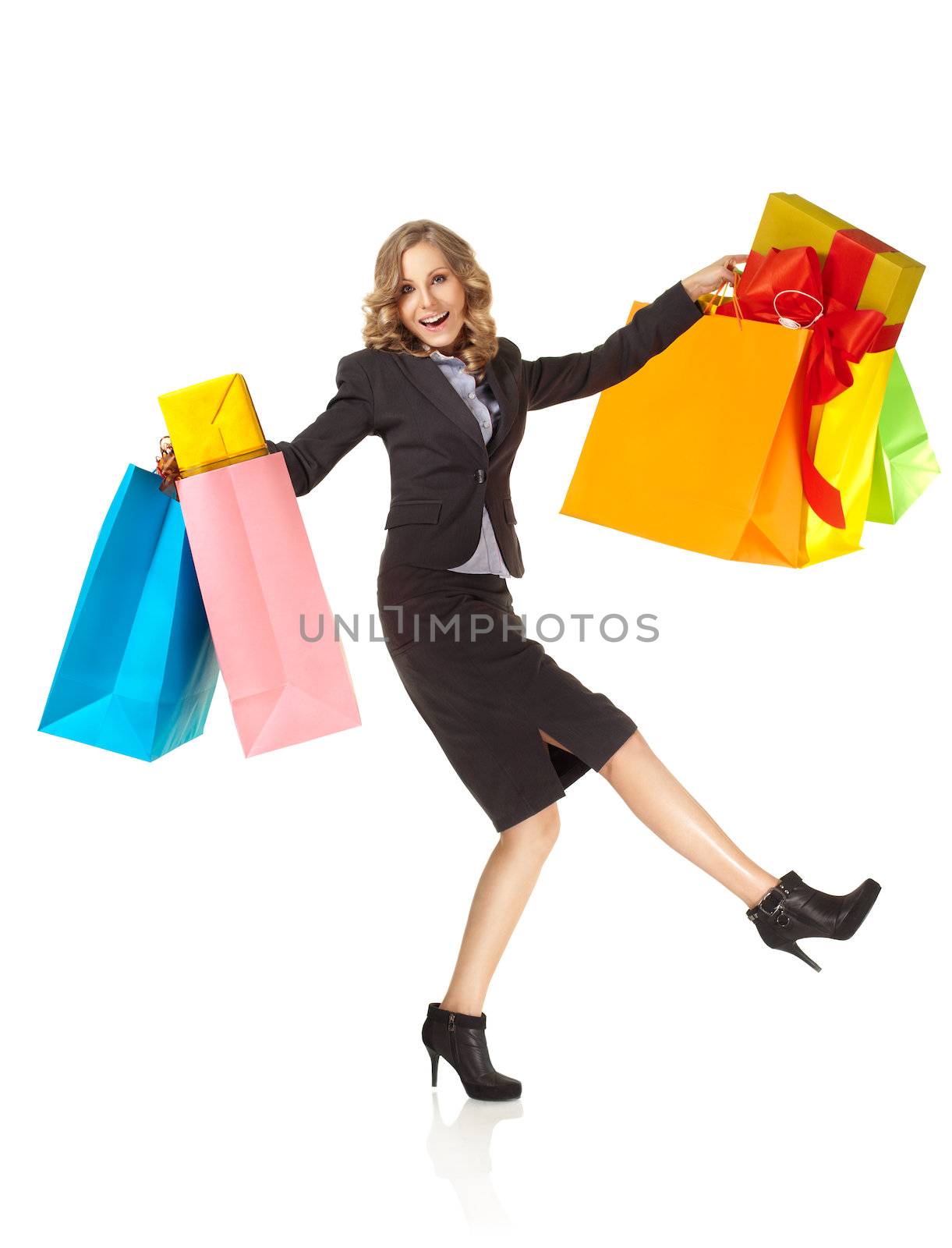 excited woman happy shopping presents by vilevi