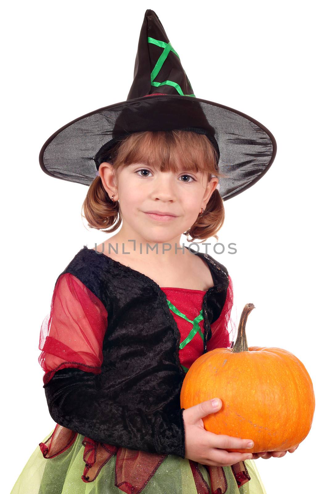 little girl witch with pumpkin by goce