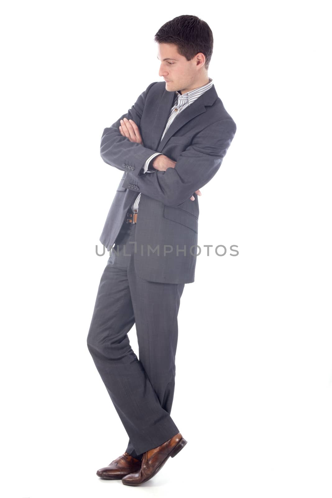 young business man worried  in front of white background