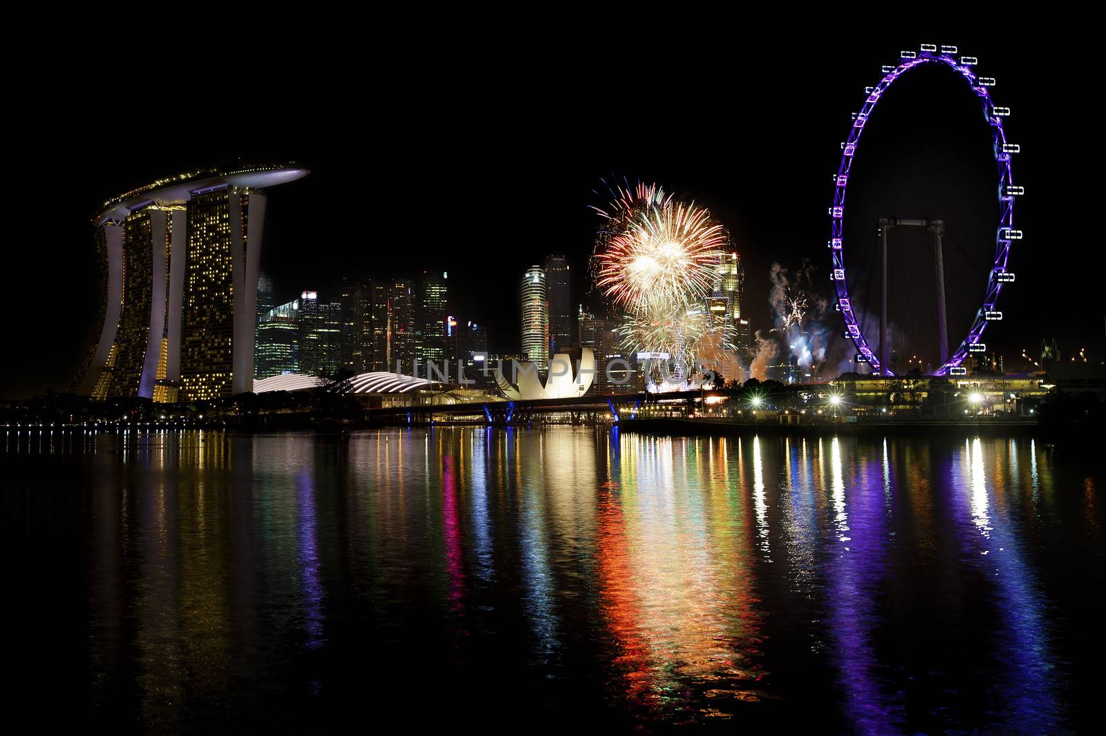 Fireworks over Marina bay in Singapore