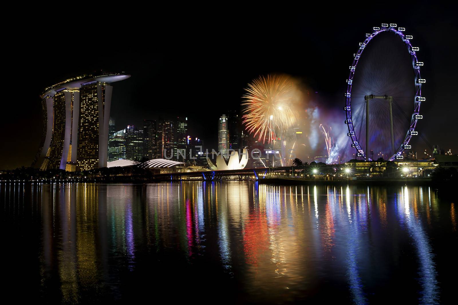 Fireworks over Marina bay in Singapore