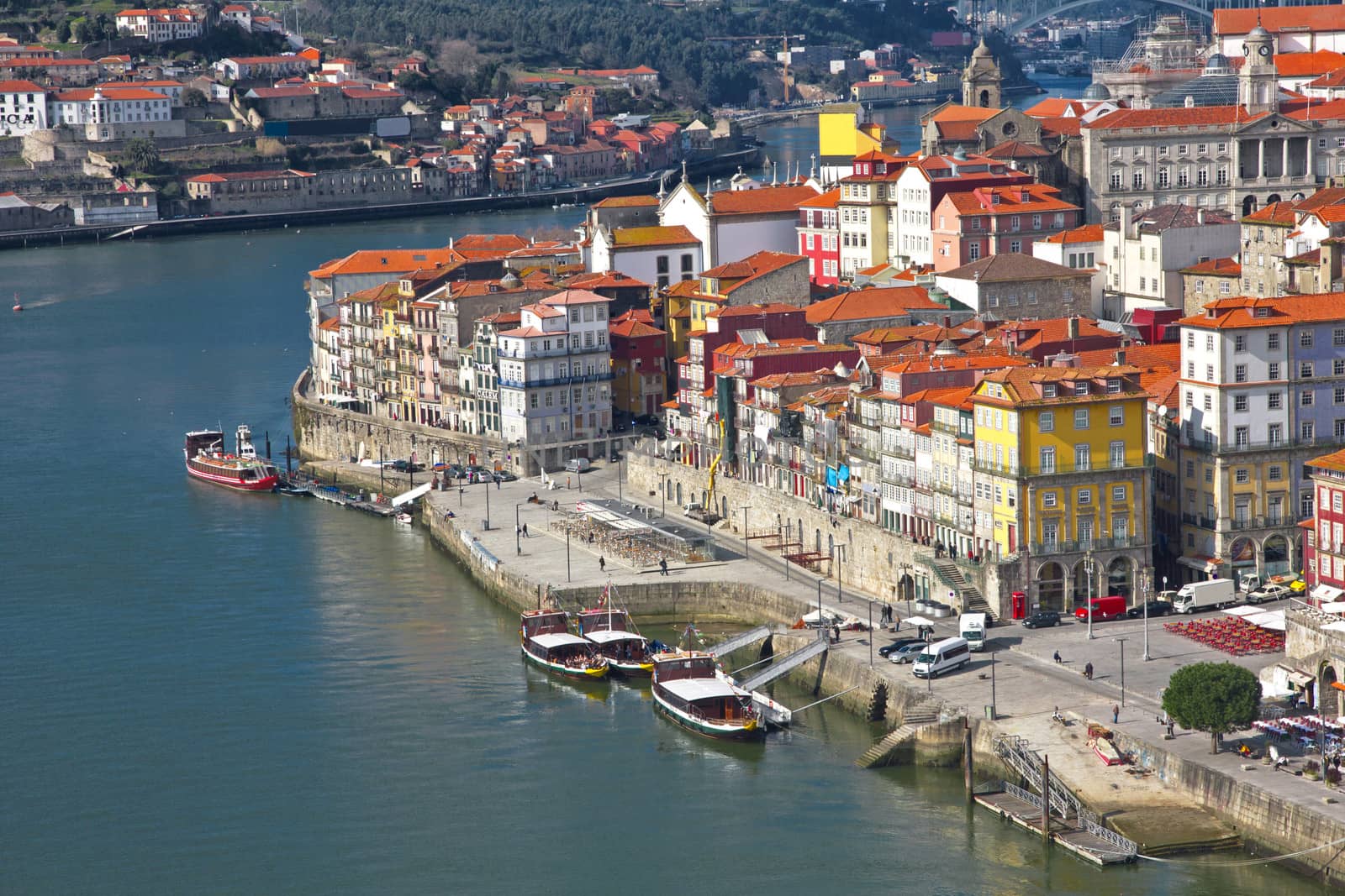 Portugal. Porto city. View of Douro river embankment in the morning