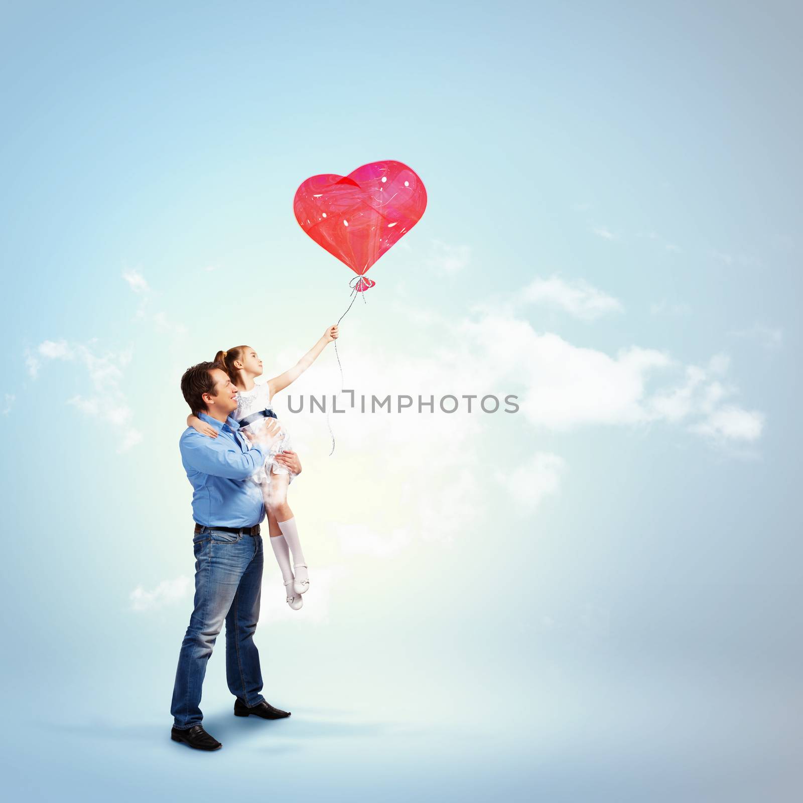 Father holding his daughter and a red heart by sergey_nivens