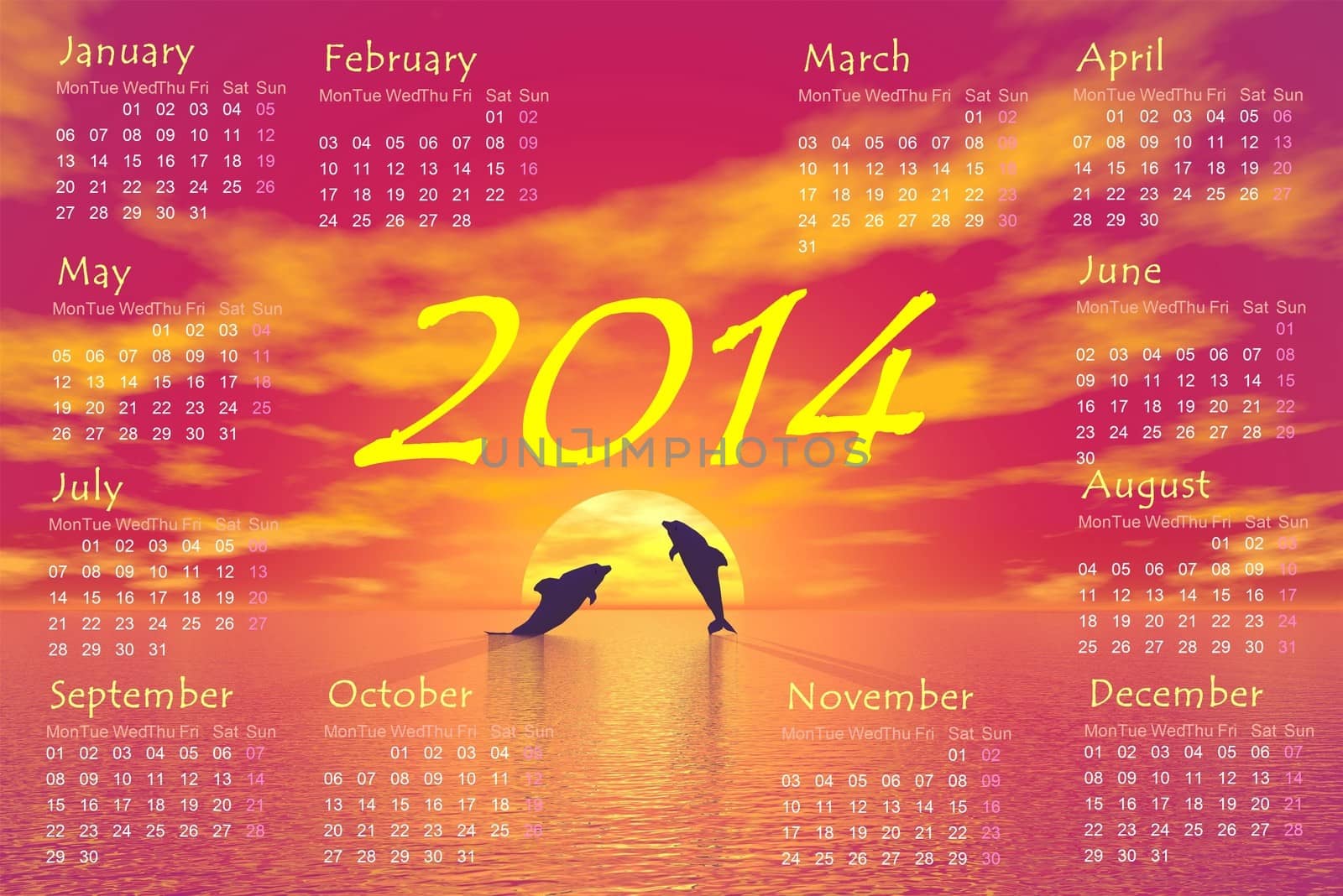 Dolphins 2014 calendar - 3D render by Elenaphotos21