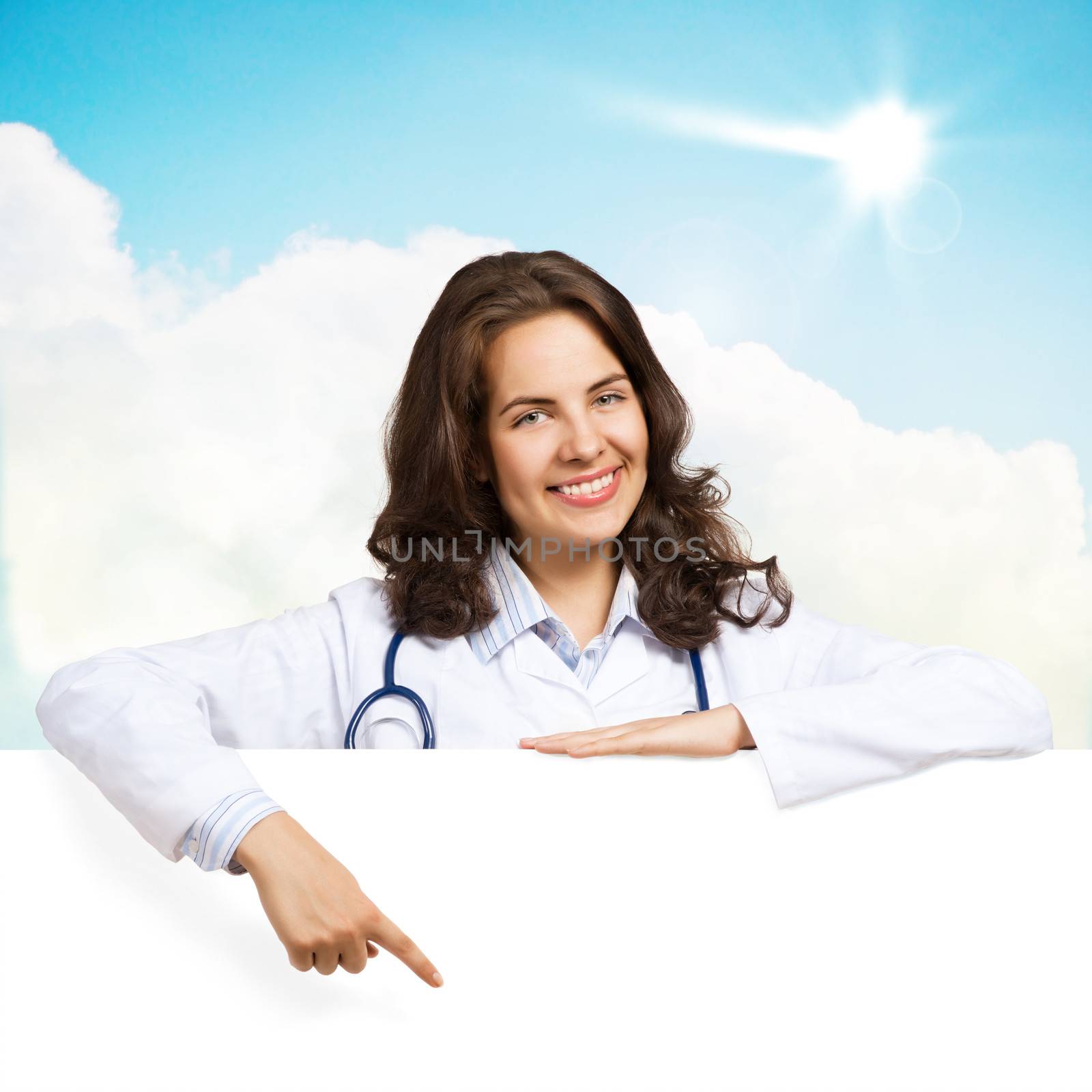 young woman doctor with a blank banner by adam121