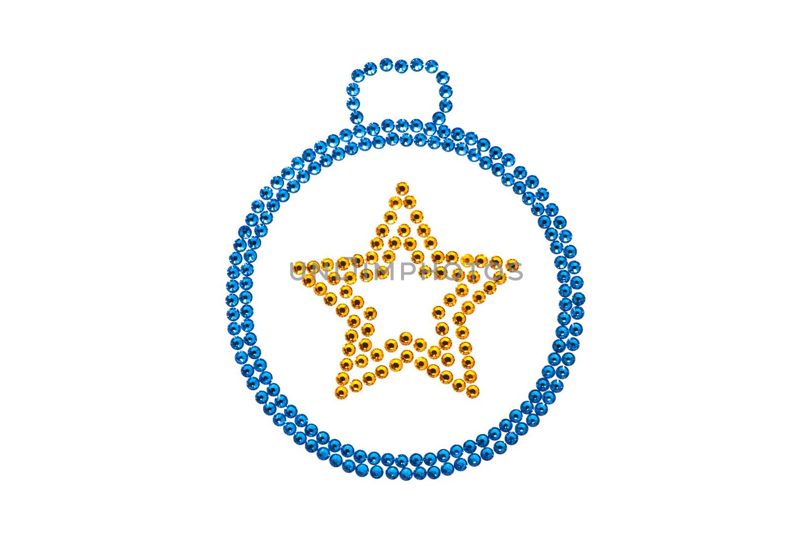 Bauble made of rhinestones blue yellow over white