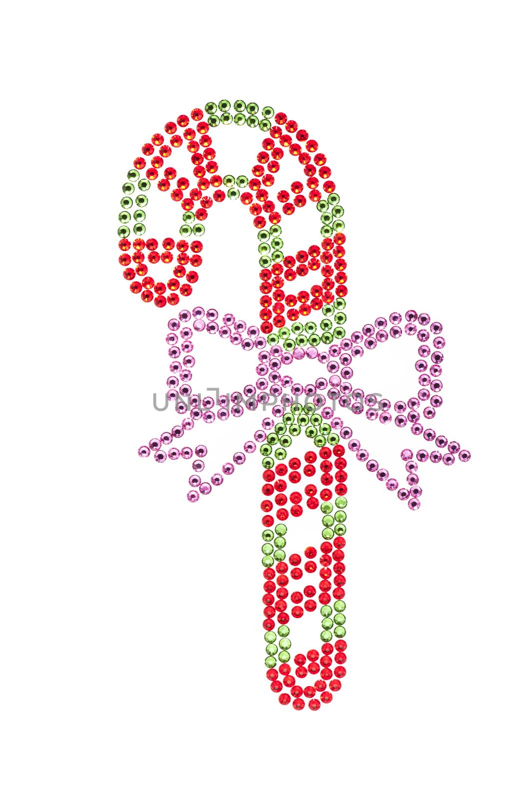 Candy stick made of rhinestones red, green, over white