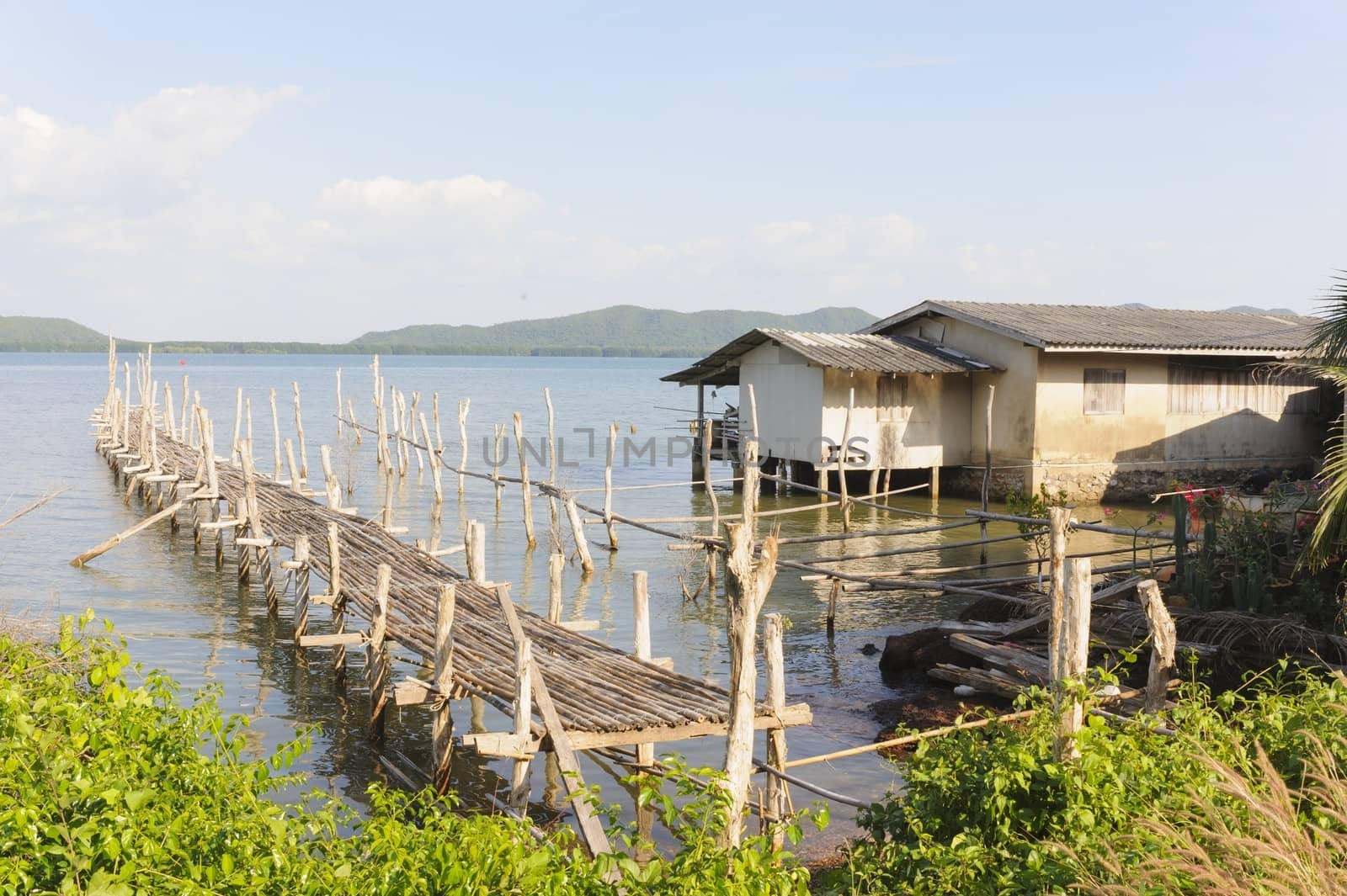 Fisherman's house in tropical sea, Thailand.