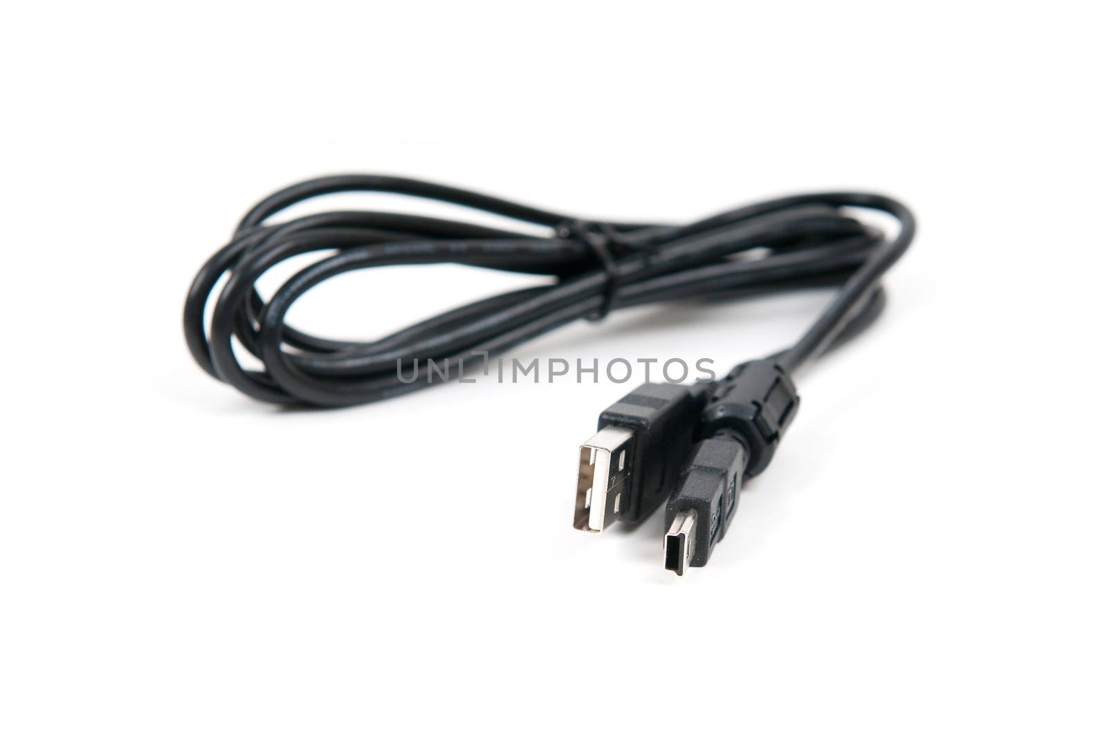 usb to mini-usb cable isolated on white background