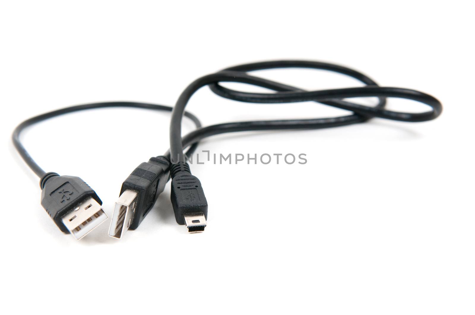 usb to mini-usb cable isolated on white background by lexan