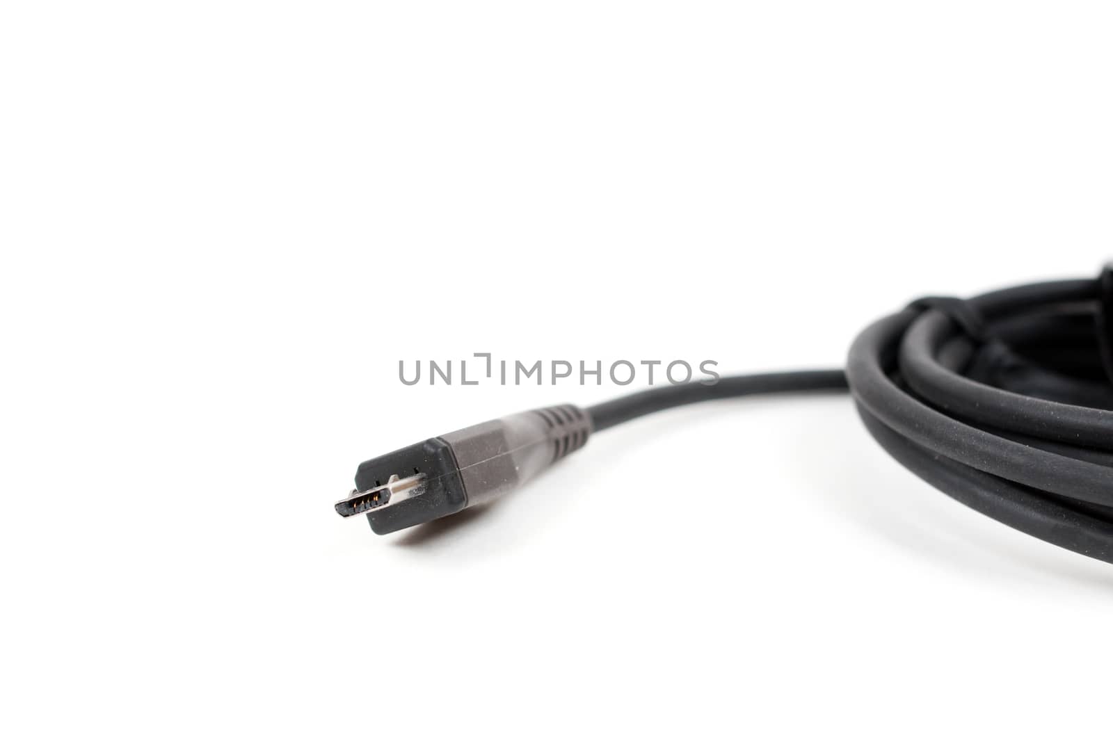 micro-usb plug and cable isolated on white background