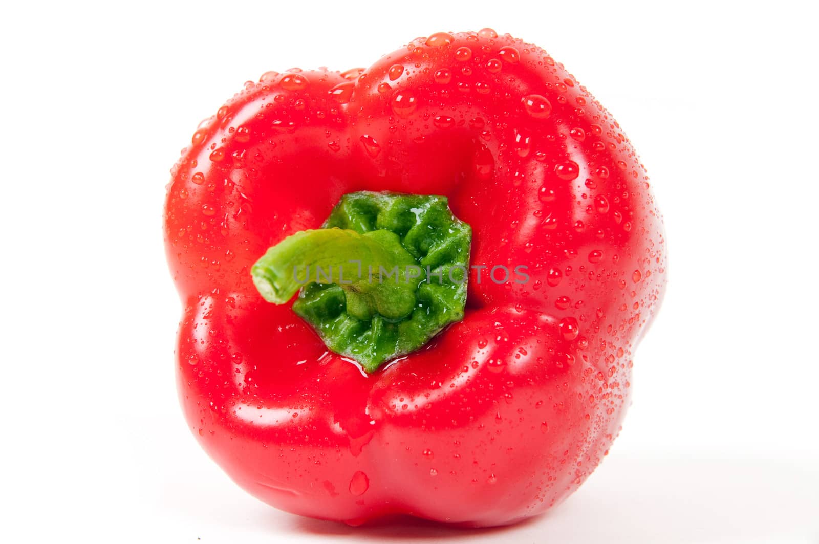 Red pepper with water drops isolated on white background 