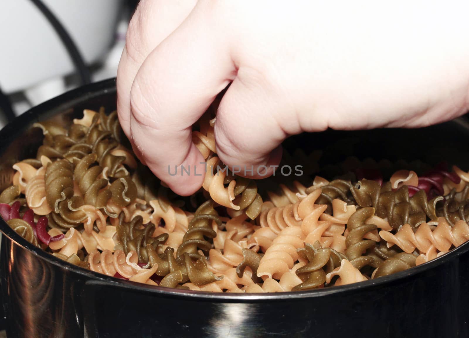 Spiral pasta in a pot