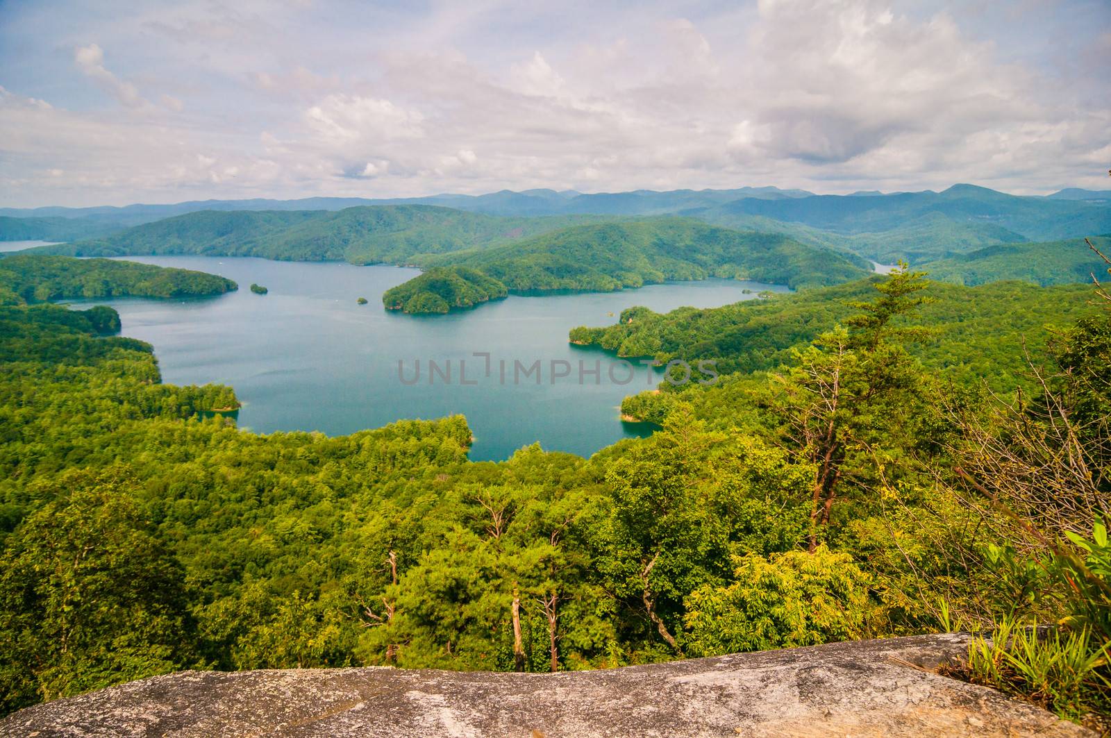 aerial views over South Carolina Lake Jocassee Gorges Upstate Mountains