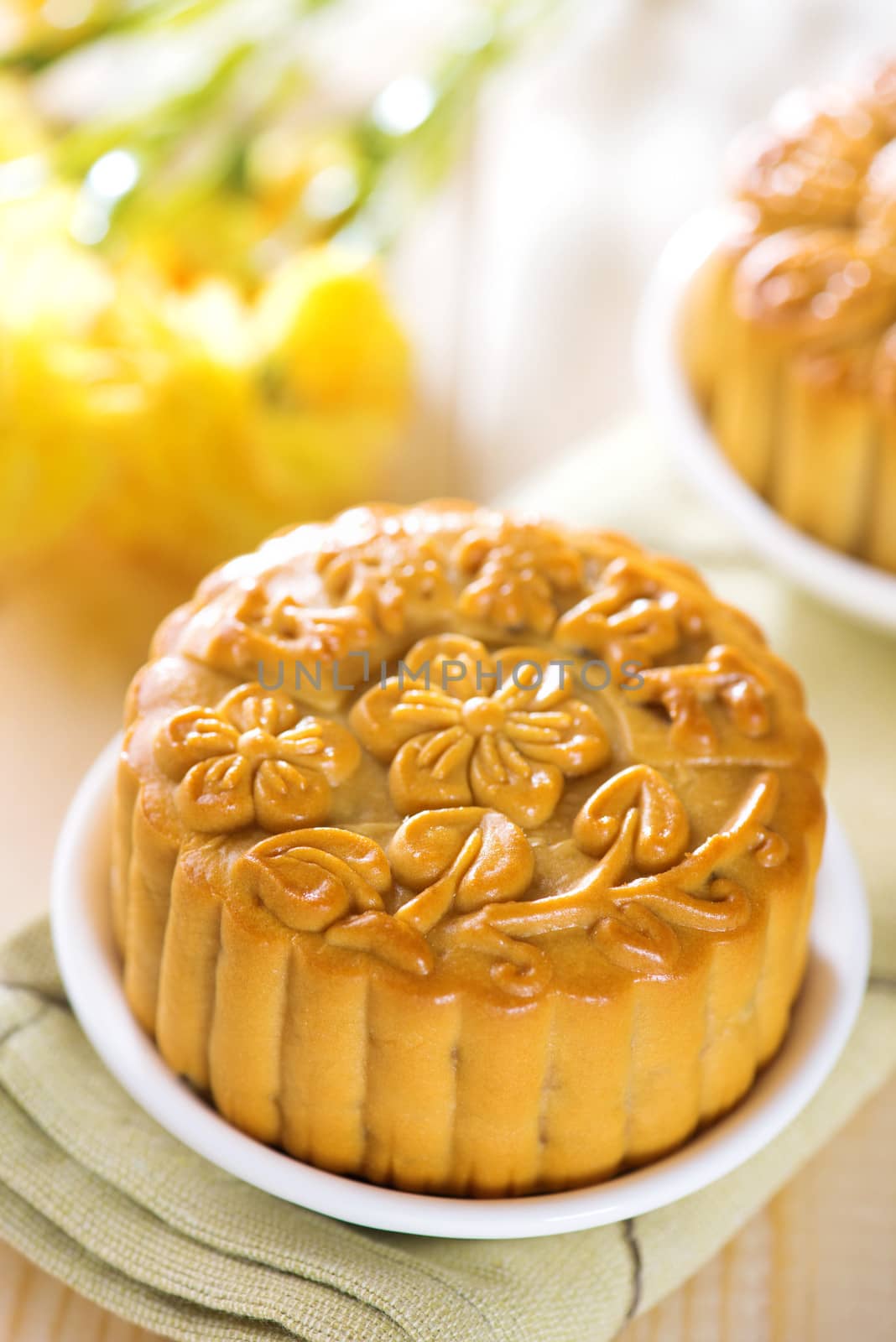 Assorted fruits nuts mooncakes on table by szefei
