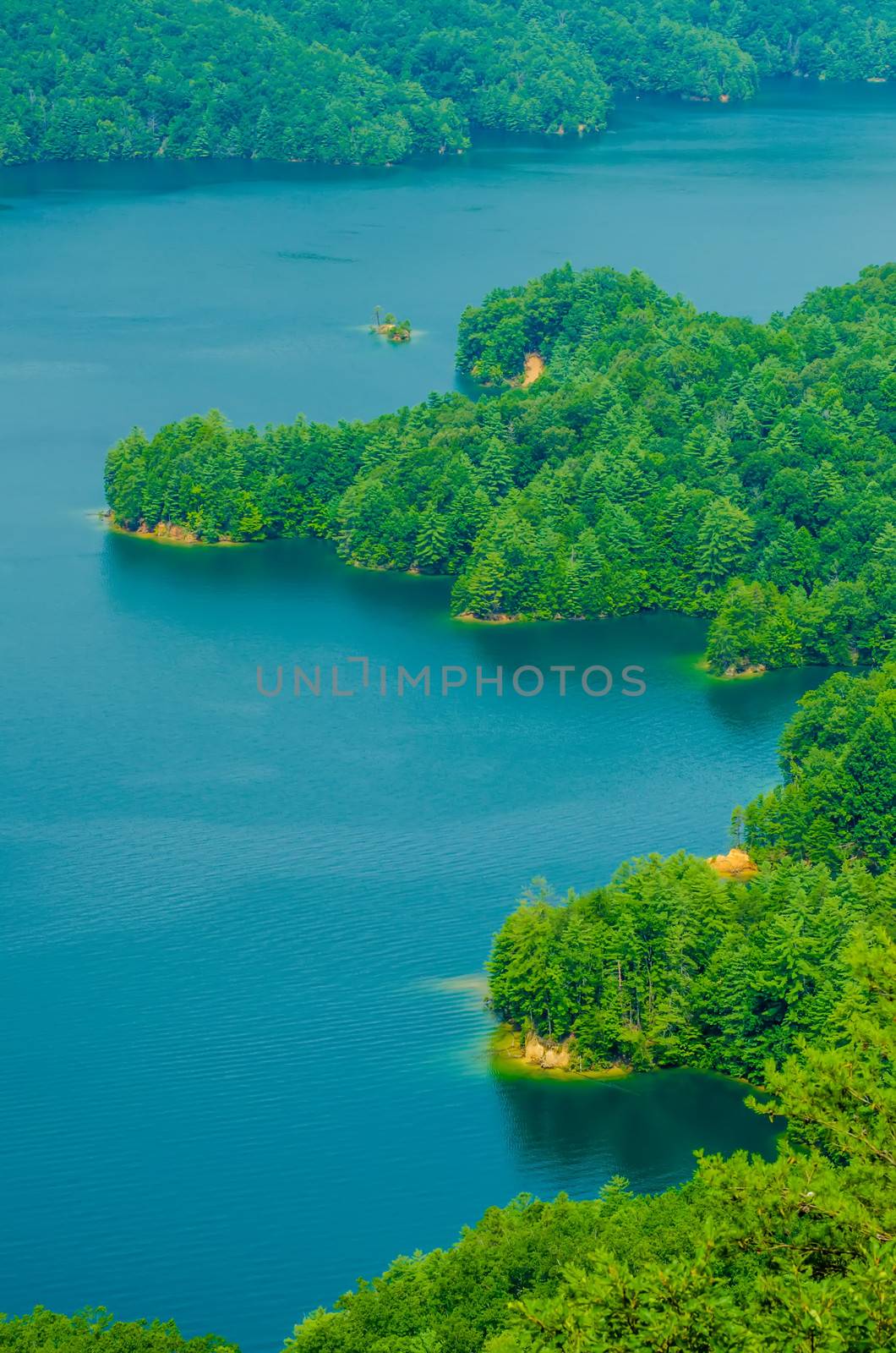aerial views over South Carolina Lake Jocassee Gorges Upstate Mountains