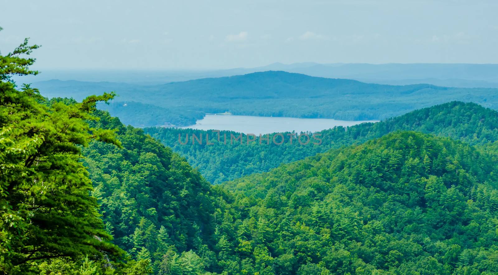 aerial views over South Carolina Lake Jocassee Gorges Upstate Mountains