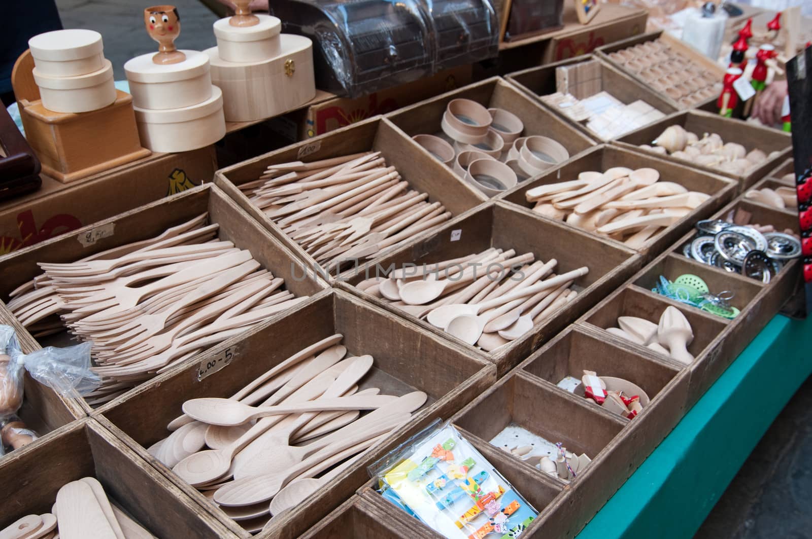 Handicraft market on the street of Genoa. Italy.