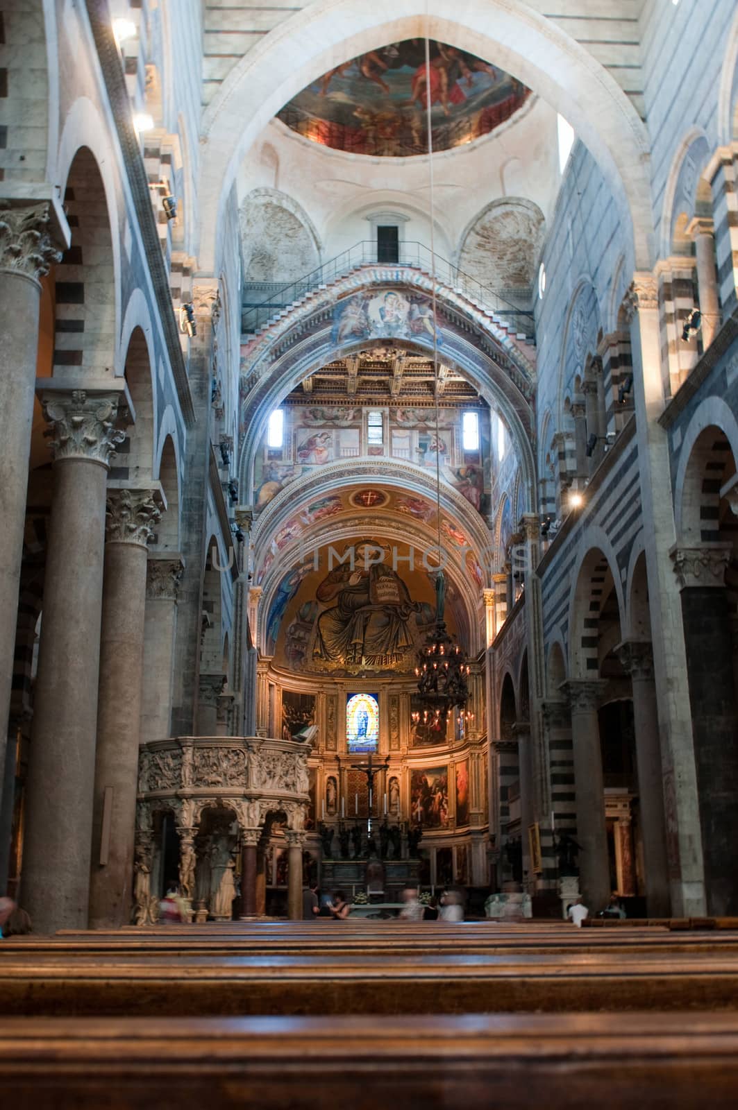 Interior view of the Cathedral of Pisa. Piazza dei miracoli, Pisa, Italy.