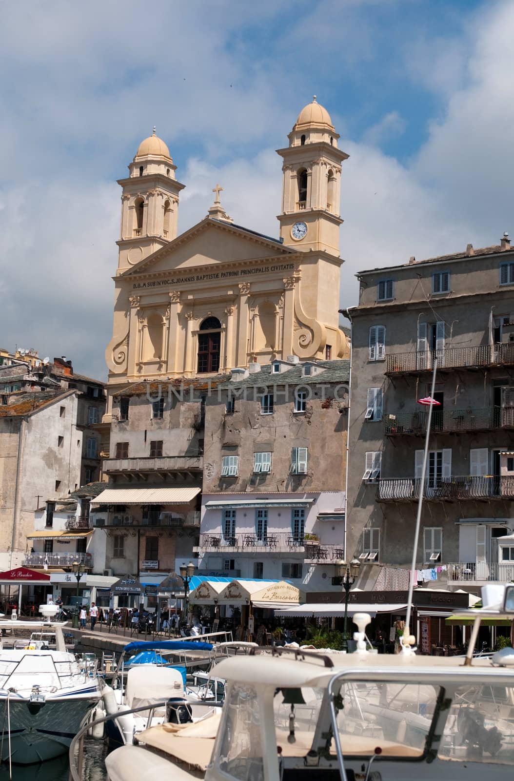 Old port and church of St John the Baptist in Bastia. Corsica, France.