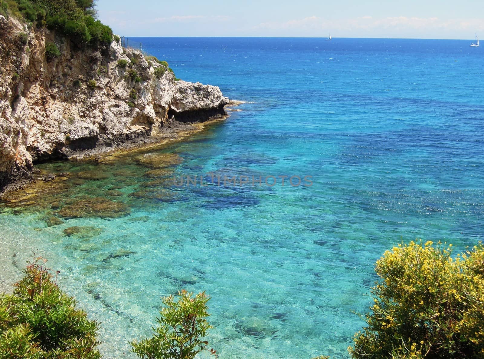 Beautiful blue sea on the Kefalonia coast.