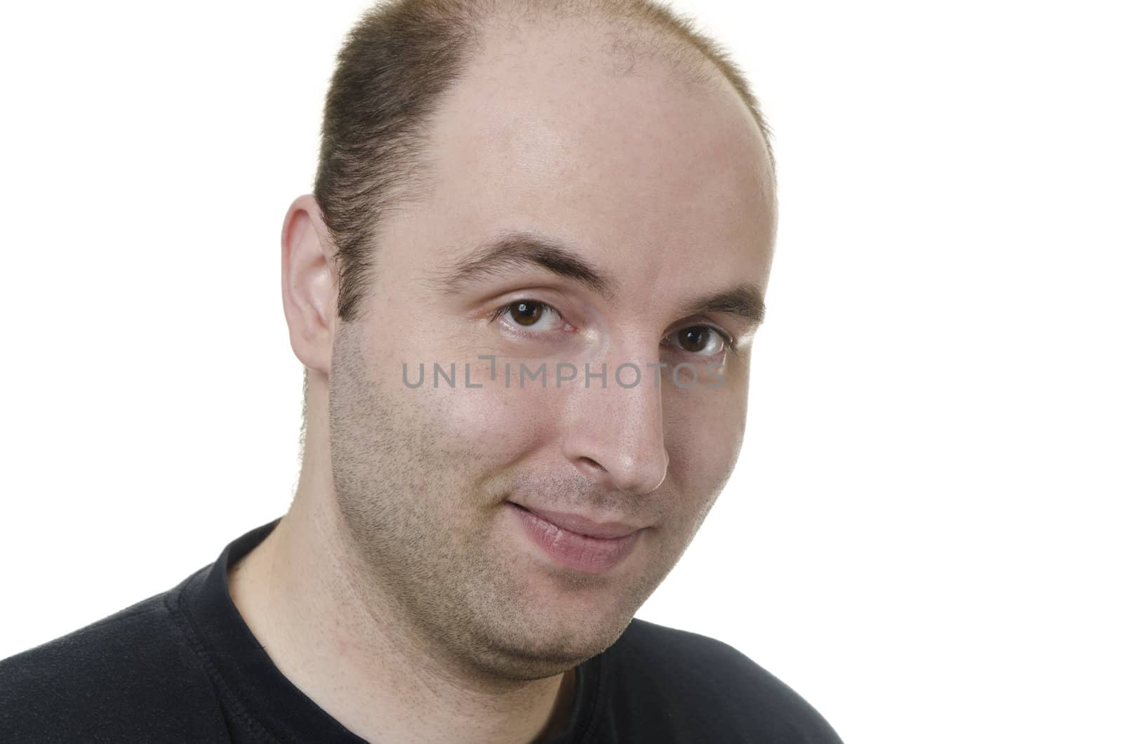 portrait of a young man smiling on white background by Grufnar